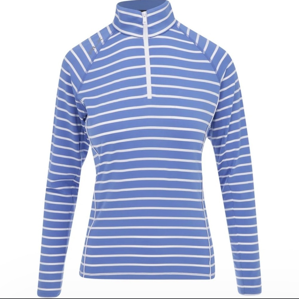 NWT RLX Ralph Lauren Women’s Blue and White Striped Long Sleeve Top .